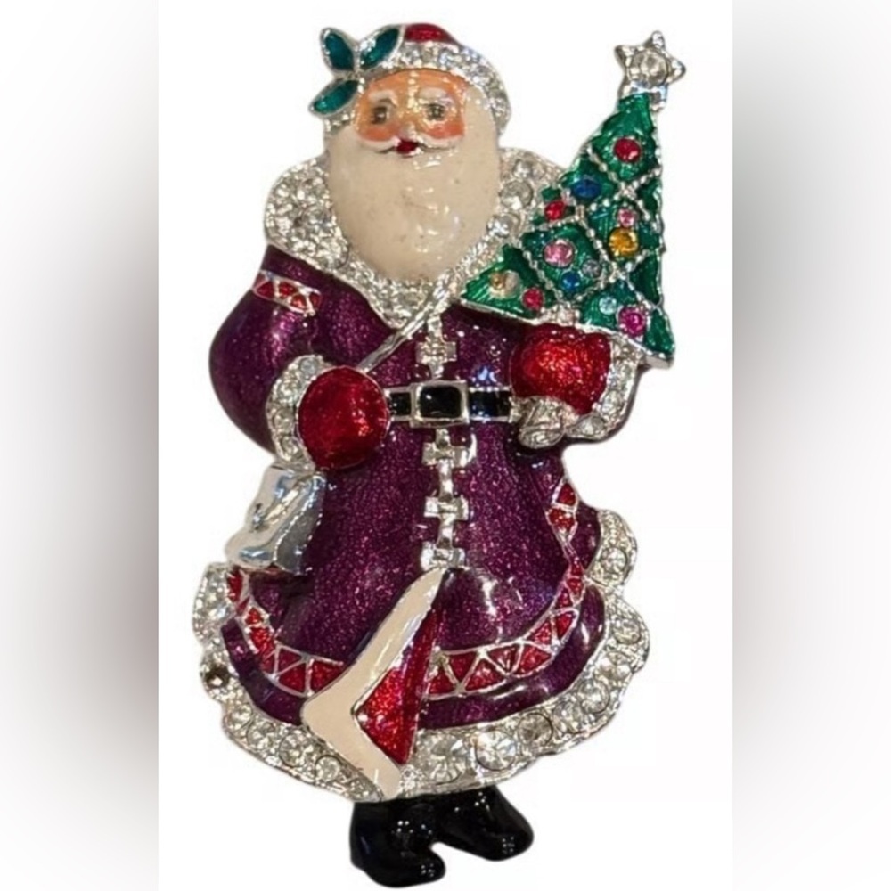 90s CHRISTOPHER RADKO SANTA BROOCH W ENAMALING & RHINESTONES COLLECTIBLE 2.5"H